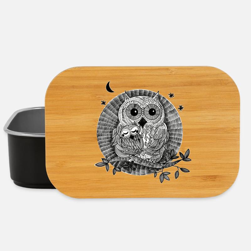 Eulen Illustration schwarzweiß - Lunch Box - Schwarz