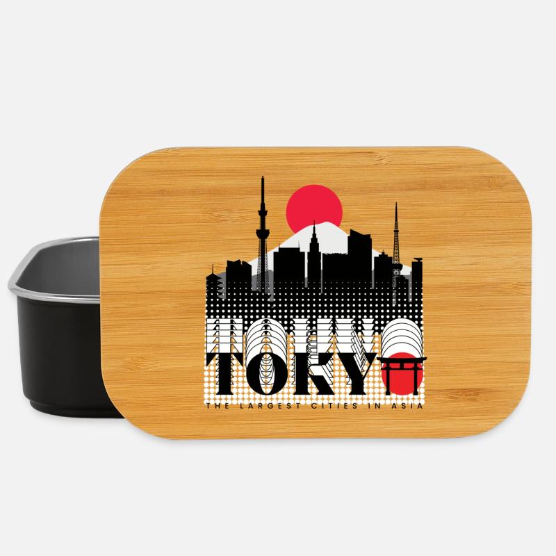 Tokyo Skyline Retro Rotsonne Design - Lunch Box - Schwarz