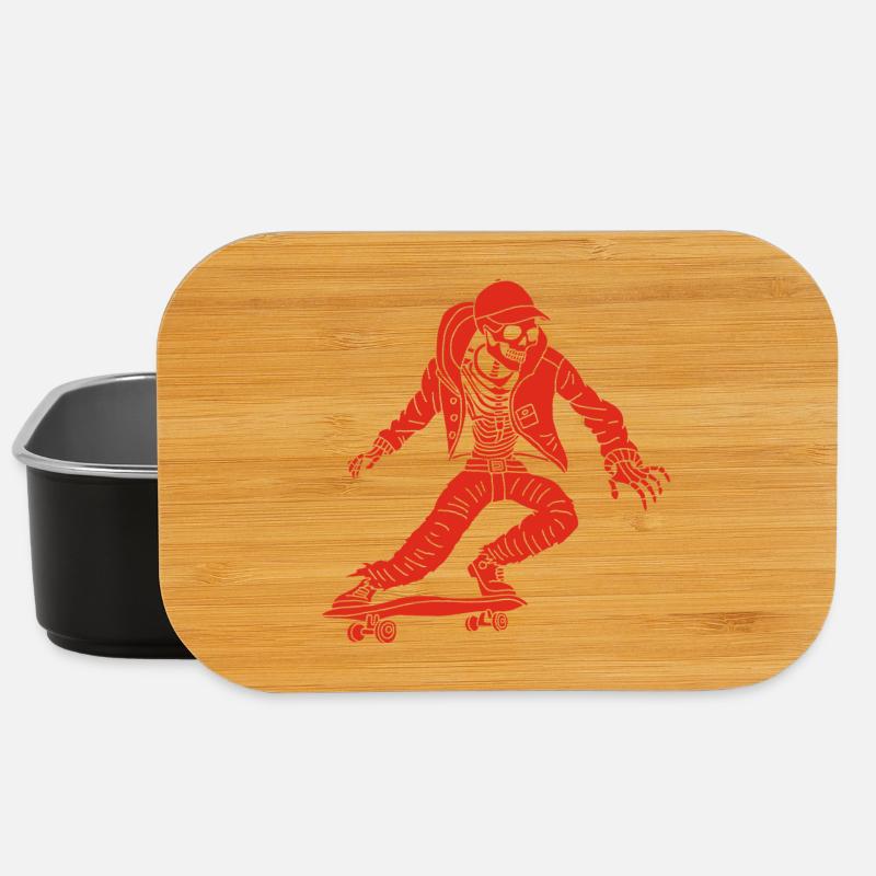 Squelette rouge en skateboard - Boîte à goûter - noir