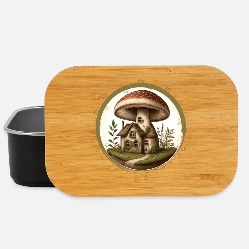 Design eines Fliegenpilzes als Märchenhaus im Wald - Lunch Box - Schwarz