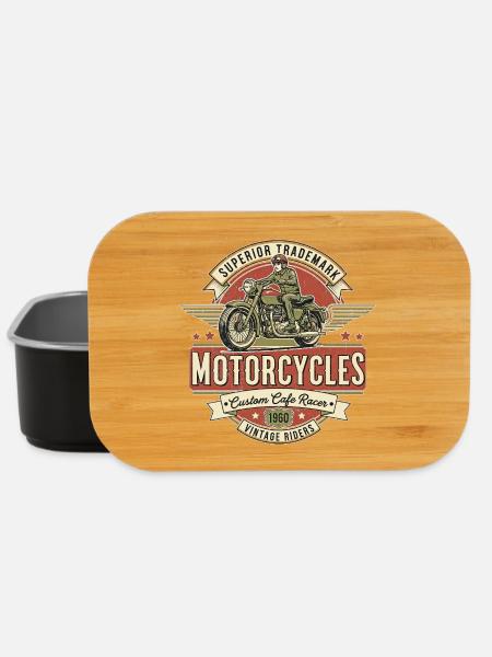 Vintage motorcycle design with rider logo - Lunch Box - black