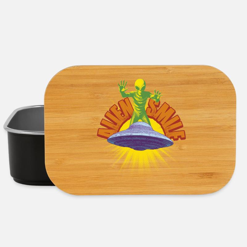 Ship and Retro Alien - Lunch Box - black