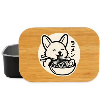 Un corgi heureux mange des nouilles ramen - Boîte à goûter - noir - Devant