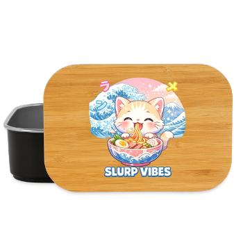Slurp Kawaii Cat Ramen Noodles Anime Cat - Lunch Box - black - Front