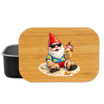 Gartenzwerg am Strand mit Eis in der Hand   - Lunch Box - black - Front
