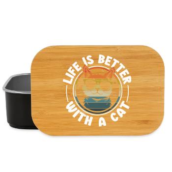 Life is better with a cat - Cat with sunglasses - Lunch Box - black - Front