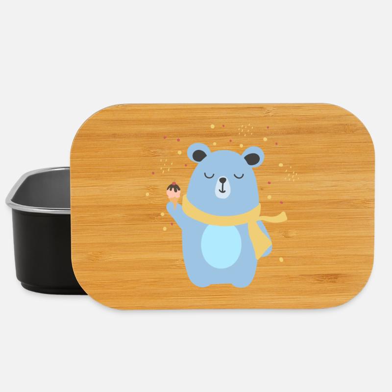 Cute Bear Having an Icecream - Lunch Box - black