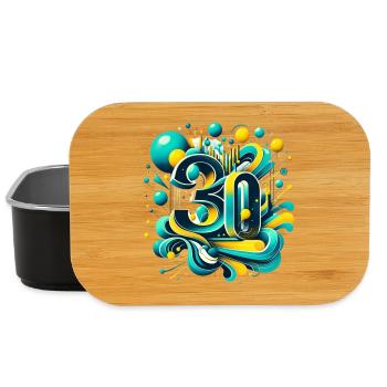 30 ans anniversaire rétro futuriste 3D bleu jaune - Boîte à goûter - noir - Devant