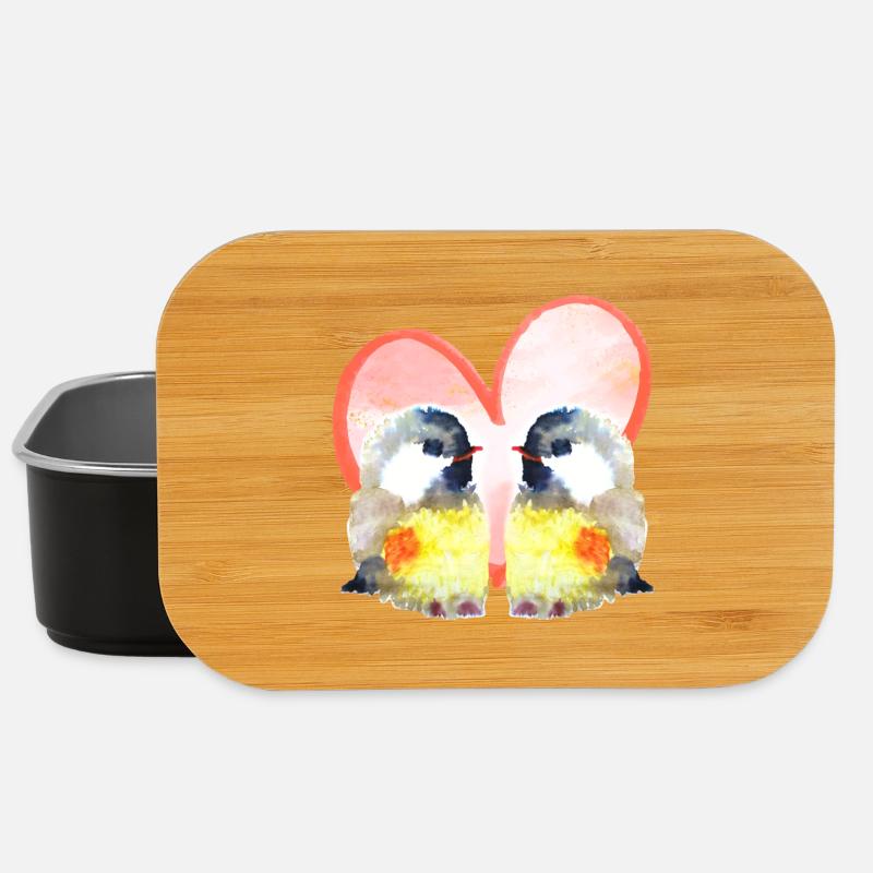 Verliebte Vögel mit Herz - Aquarellfarben  - Lunch Box - Schwarz