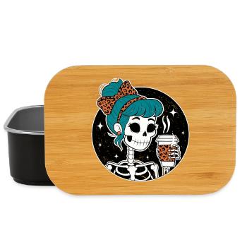 Funny Mexican Skeleton with Latte Coffee Halloween - Lunch Box - black - Front
