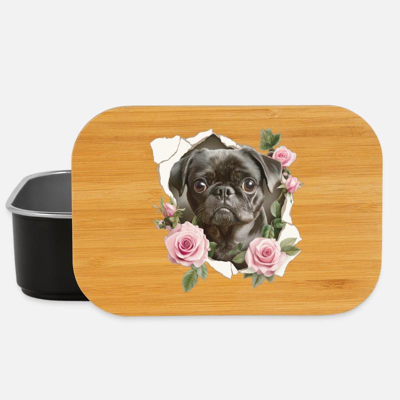 Mops Blumen Vintage - Lunch Box - Schwarz