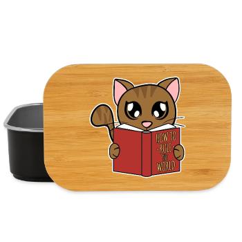 Cute Cat Reads How to Rule the World - Lunch Box - black - Front