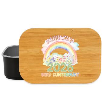 Schulkind 2026 - Regenbogen & Blumen - Kunterbunt - Lunch Box - Schwarz - Vorne