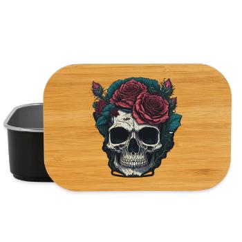 Crâne avec des roses - Boîte à goûter - noir - Devant