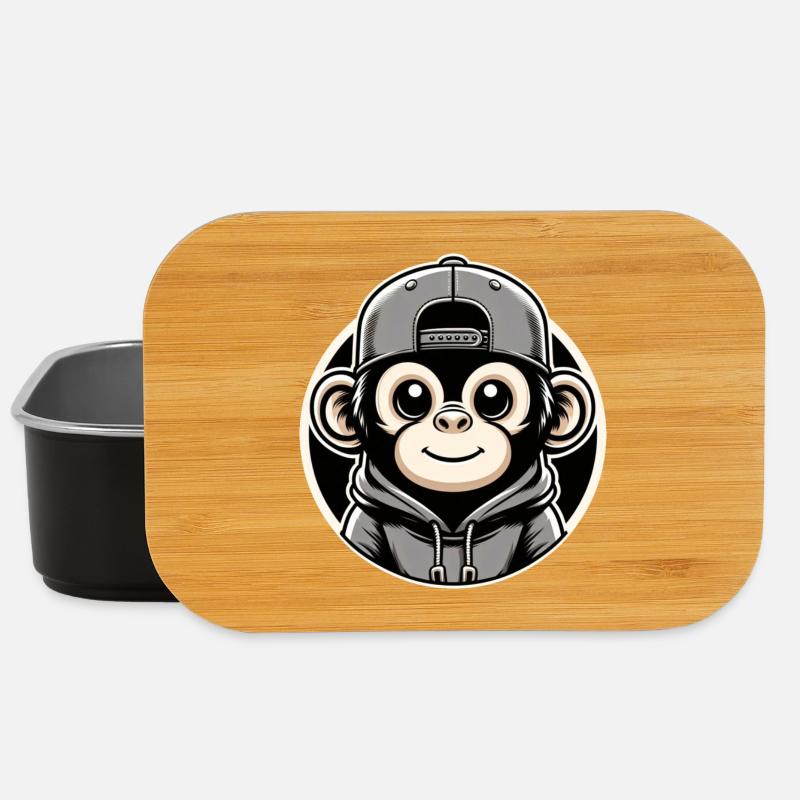 Affe Hoodie Cap rund - Lunch Box - Schwarz