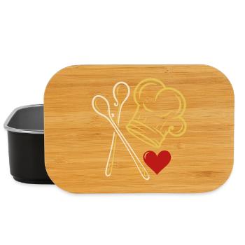 Toque de chef avec cœur et cuillères en bois - Boîte à goûter - noir - Devant