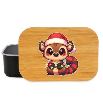 Santa hat Christmas fairy lights teddy bear - Lunch Box - black - Front
