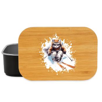 Katze Ski Skifahren - Lunch Box - Schwarz - Vorne