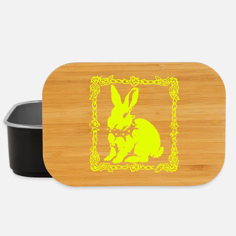 Neon yellow bunny in baroque frame - Lunch Box - black