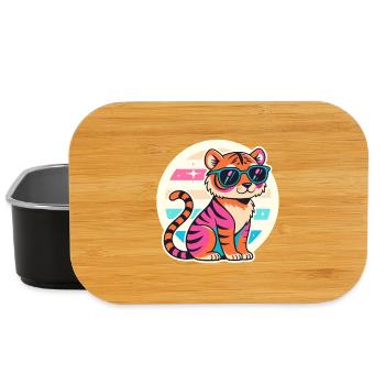 Tigre néon avec lunettes rétro - Boîte à goûter - noir - Devant
