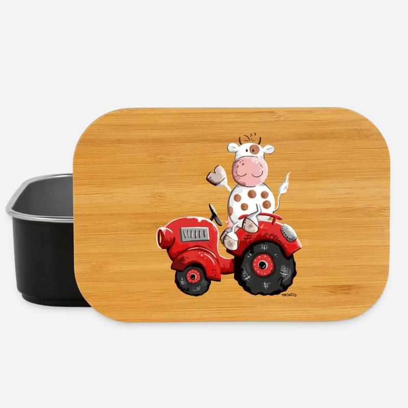 Kuh fährt Traktor - Lunch Box - Schwarz