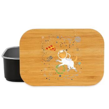Cartoon Astronaut with Space and Pizza - Lunch Box - black - Front