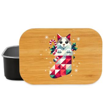 süße Katze in einem bunten Weihnachtsstrumpf - Lunch Box - Schwarz - Vorne
