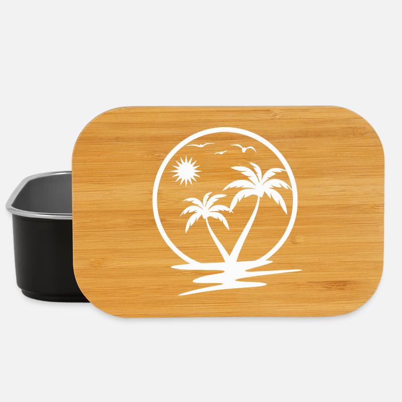 Tropical Sunset with Palm Trees and Birds - Lunch Box - black