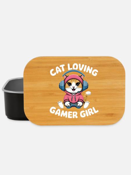 Cat Loving Gamer Girl - Lunch Box - black