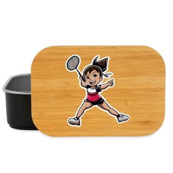 Badminton Player Cartoon - Lunch Box - black - Front