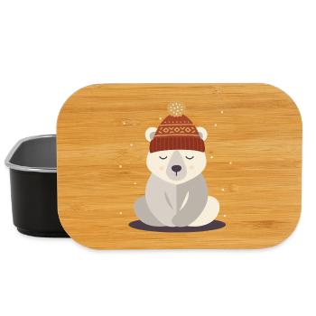 Schlafender Eisbär mit Wintermütze – Wintermotiv - Lunch Box - Schwarz - Vorne