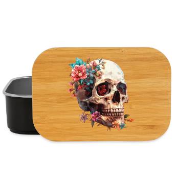 Crâne, crâne avec des fleurs - Boîte à goûter - noir - Devant
