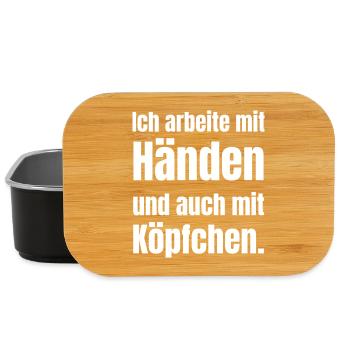 Hände und Köpfchen – Spruch Typo - Lunch Box - Schwarz - Vorne