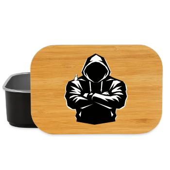 Silhouette à capuche et oiseau - Boîte à goûter - noir - Devant