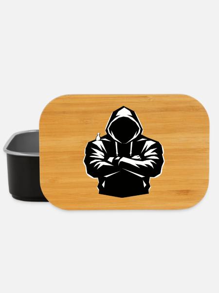 Kapuzenpulli-Figur und Vogel - Lunch Box - Schwarz