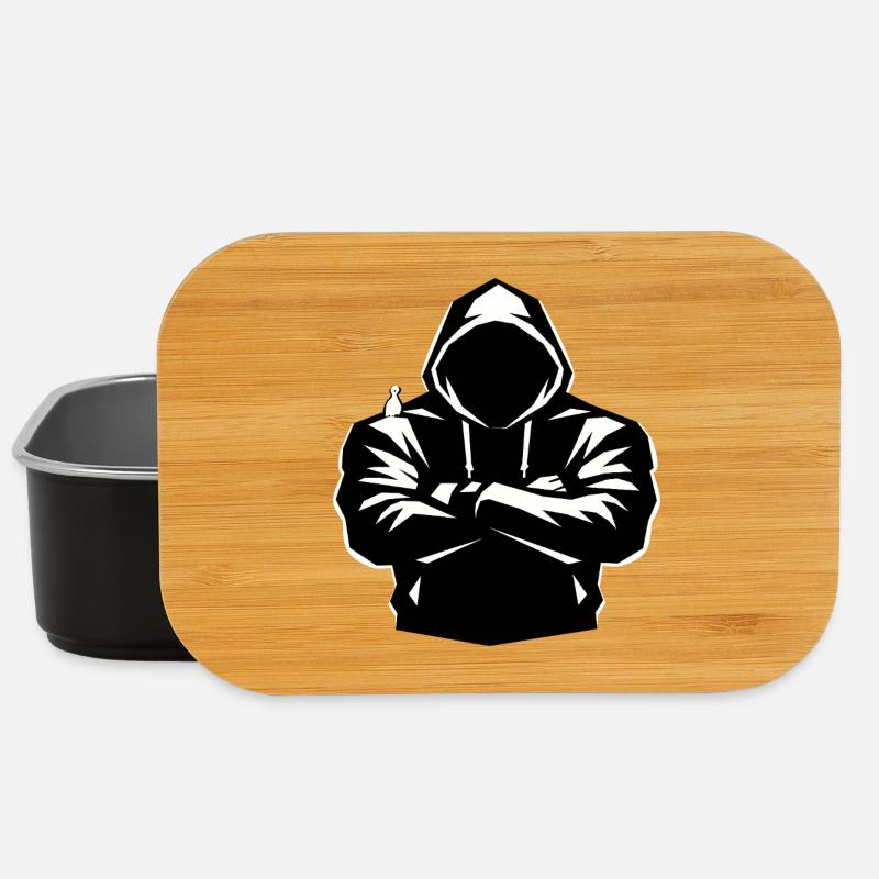 Kapuzenpulli-Figur und Vogel - Lunch Box - Schwarz