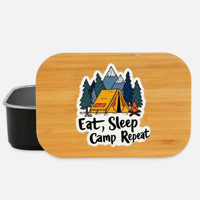 Camping Spruch Eat Sleep Camp Repeat Camper Outdoo - Lunch Box - Schwarz