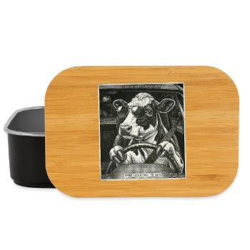 Dairy cow flashed driving a car - Lunch Box - black - Front