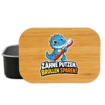 Dino Zähne putzen Schmerzen sparen Spruch Kinder - Lunch Box - Schwarz - Vorne