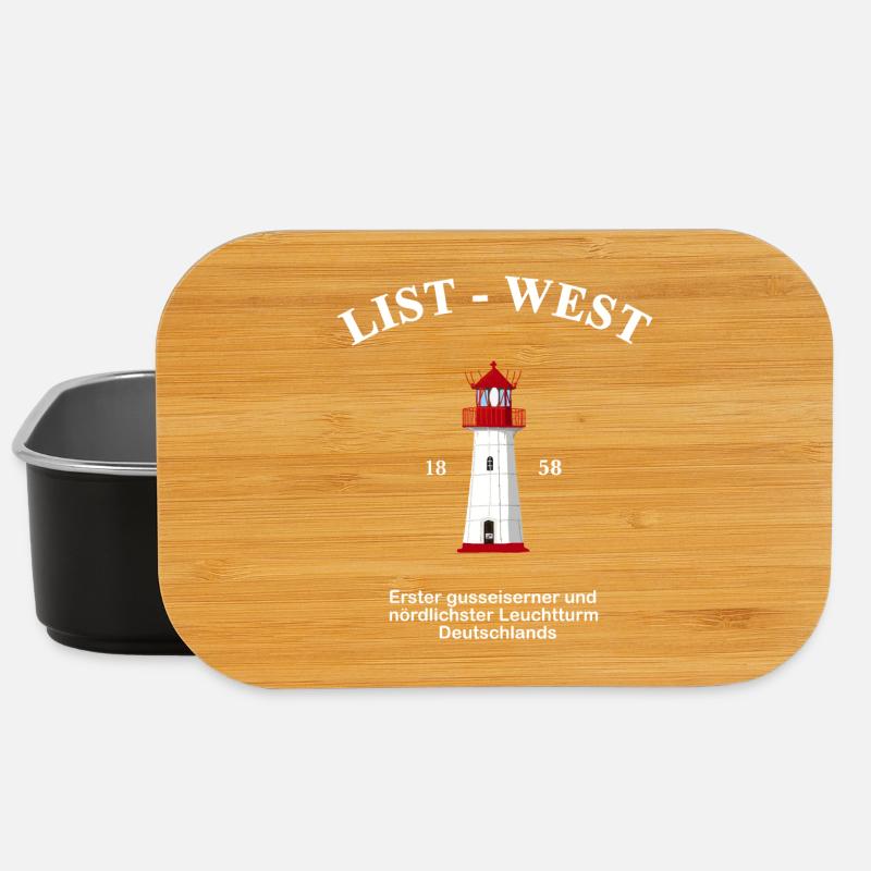 Leuchtturm List-West, Zeichnung mit Information - Lunch Box - Schwarz