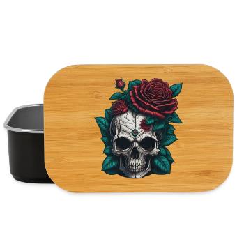 Crâne avec des roses - Boîte à goûter - noir - Devant