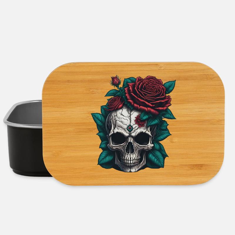 Totenkopf mit Rosen - Lunch Box - Schwarz