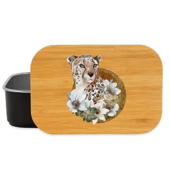 Leopard with gold and flowers - Lunch Box - black - Front