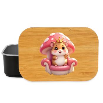 Cute hamster with crown on mushroom throne - Lunch Box - black - Front
