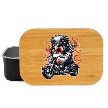 Biker dog on motorcycle with flames Sheltie - Lunch Box - black - Front