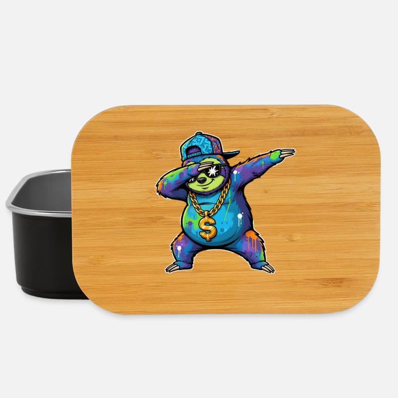 Faultier Graffiti mit Goldkette Street Art - Lunch Box - Schwarz