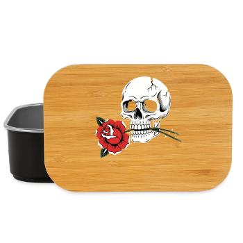 Skull Rose Tattoo Style for Rock and Tattoo Fans - Lunch Box - black - Front