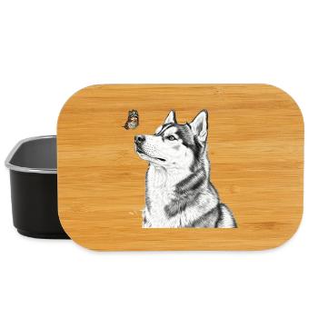 Husky with Butterfly Banksy Style Motif - Lunch Box - black - Front