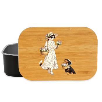 Chat fleuri & teckel dans le style Cottagecore - Boîte à goûter - noir - Devant