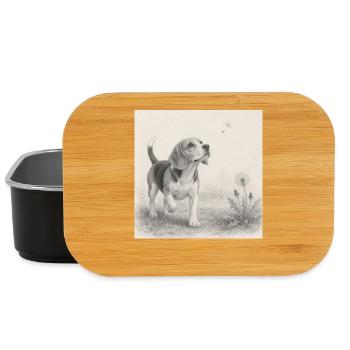 Dessin au crayon beagle avec pissenlit - Boîte à goûter - noir - Devant